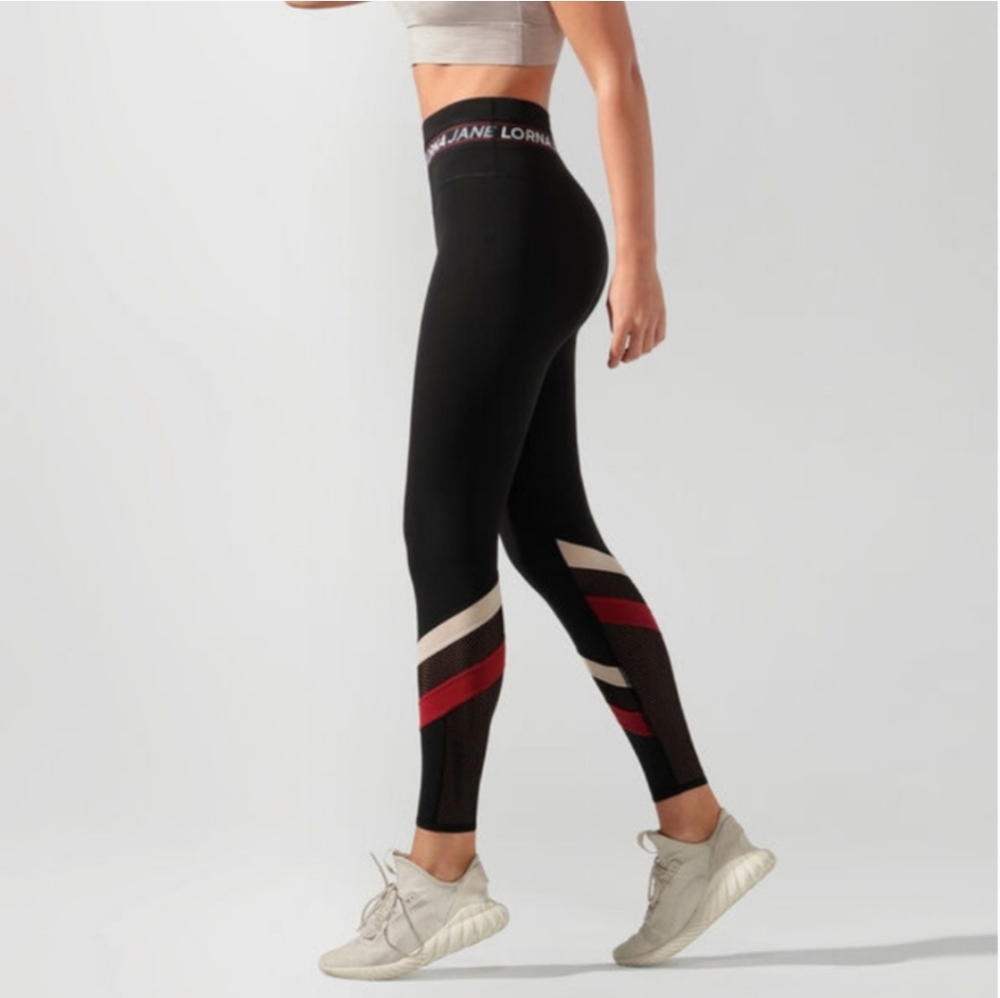 Lorna Jane Athletic Workout Leggings Black Red Womens Size S? Sporty Gym Workout